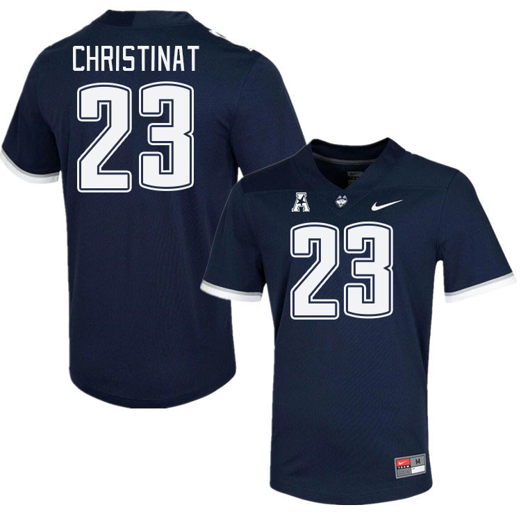 Men #23 Zach Christinat Connecticut Huskies College Football Jerseys Stitched Sale-Navy - Click Image to Close